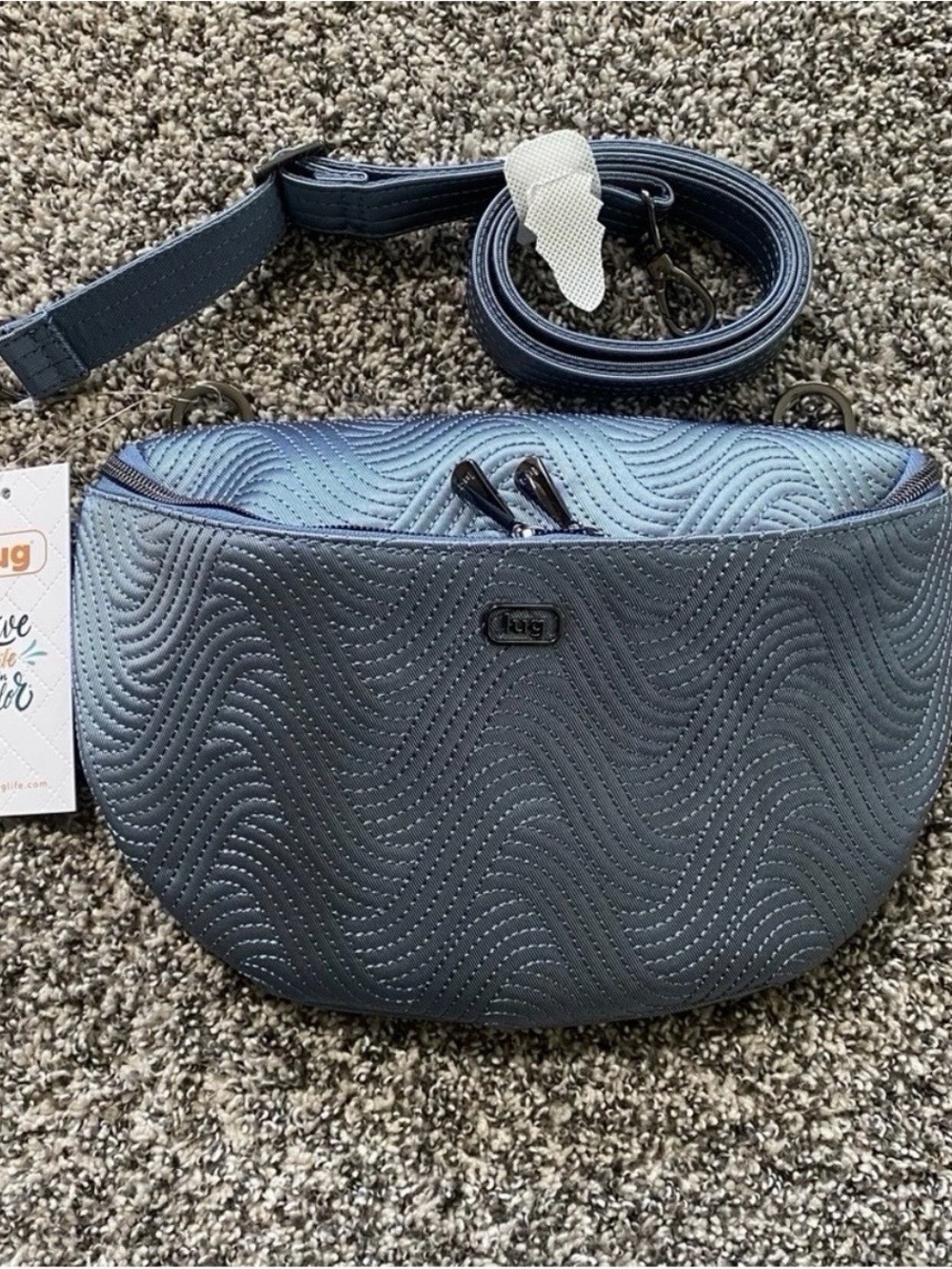 Lug Tumble Color Joy Metallic Blue Quilted Crossbody Bag Detachable Strap NWT